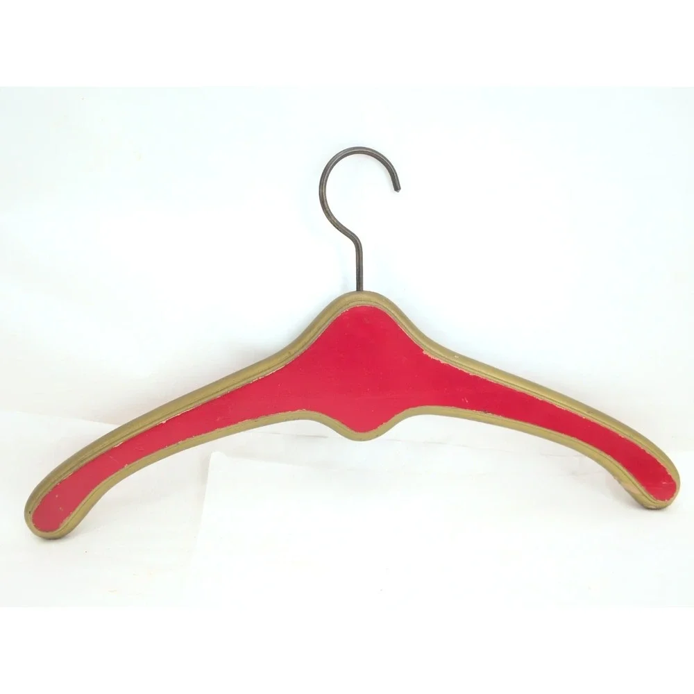 Hollywood Regency Red Gold Wooden Monogrammed Clothes Hanger Department S T L G